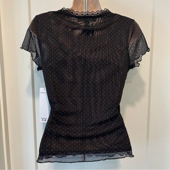 NWT Madden Girl Juniors' Lace-Trim Polka Dot black Mesh Top w red rose S M L XL - Picture 4 of 9
